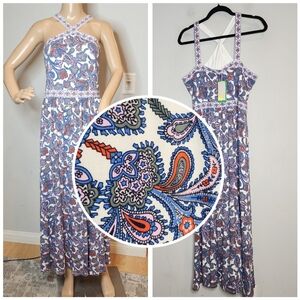 NWT Boden Halterneck Jersey Maxi Dress Paisley size 12 pockets